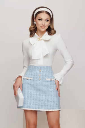 Fusta de primavara bleu ciel mini cu nasturi pretiosi