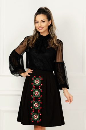 Fusta Effect neagra cu broderie traditionala