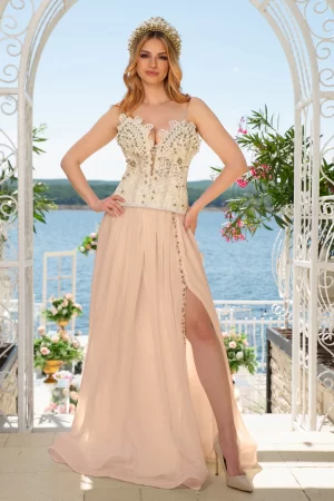 Fusta lunga Suras de Coral din voal fin texturat