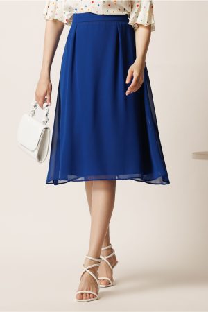 Fusta midi albastra din voal in clos