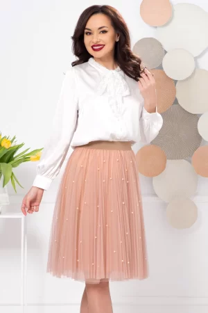 Fusta scurta din tulle bej cu perle