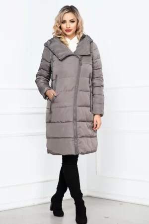 Geaca lunga fango oversize cu fermoar maxi oblic