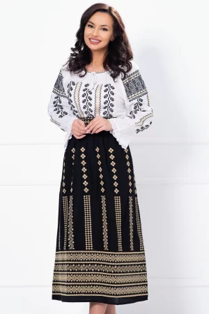 Ie traditionala Iasmina brodata cu simbolul frunzei si fir aurit