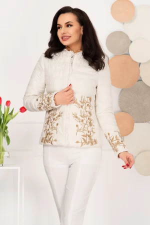 Jacheta dama eleganta ivoire cu broderie aurie