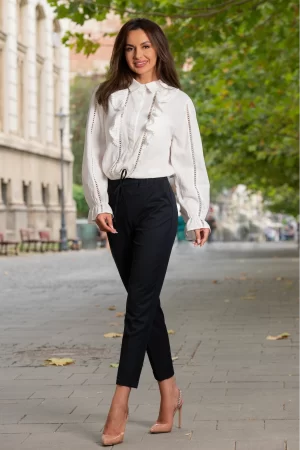 Pantaloni office bleumarin drepti cu elastic in talie