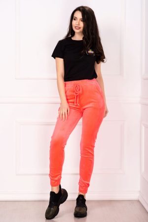 Pantaloni sport neon din catifea cu talie inalta
