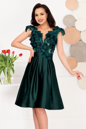 Rochie de ocazie eleganta verde in clos Liana cu flori 3D