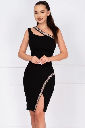 Rochie de ocazie neagra Florence decorata cu pietre sclipitoare