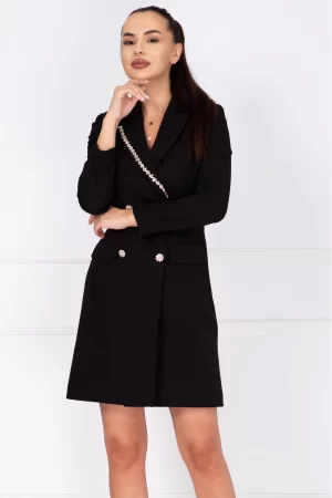 Rochie de ocazie neagra tip sacou Nadina decorata cu strassuri