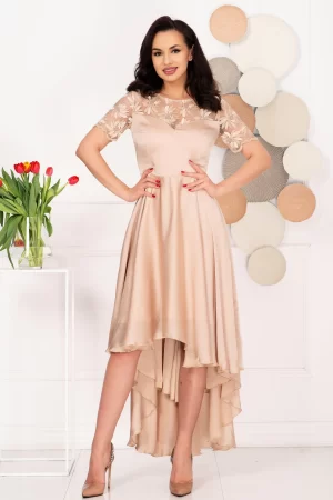 Rochie de ocazie nude asimetrica cu broderie pretioasa