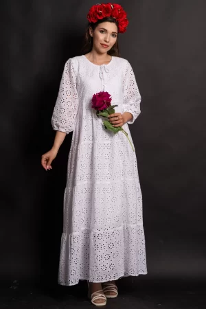 Rochie de vara alba Annabel din broderie englezeasca