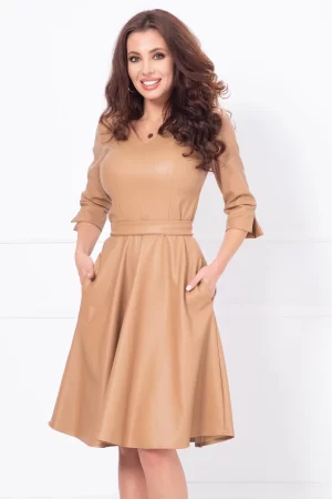 Rochie de zi din piele ecologica camel in clos