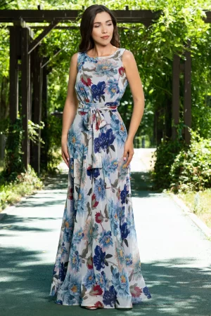 Rochie de zi din voal fin lunga cu imprimeu floral