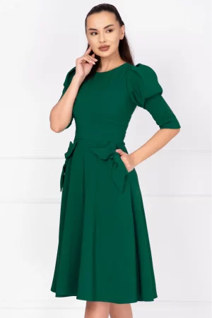 Rochie de zi in clos verde Helene cu fundite decorative