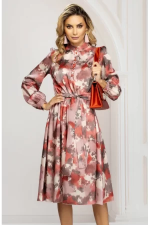 Rochie de zi midi in clos cu imprimeu tip pictura