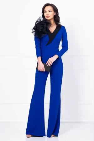 Salopeta eleganta albastru royal cu floare detasabila