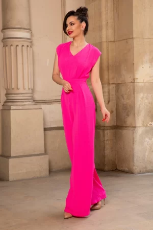 Salopeta roz lejera din vascoza cu pantalon evazat