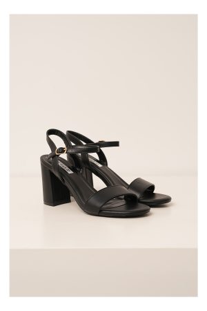 Sandale negre din piele ecologica cu toc gros