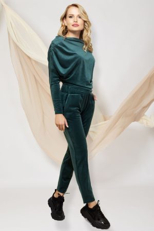 Trening Pretty Girl verde din catifea cu un umar gol