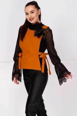 Vesta dama mustar cu floare 3D