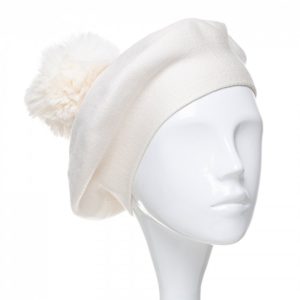 Bereta clasica alba, cu mot din blanita, din bumbac si lana