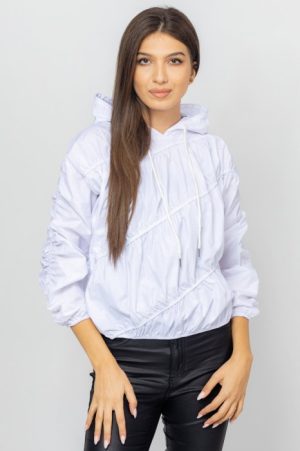 Bluza avangardista din bumbac, cu gluga si cusaturi elastice, alba