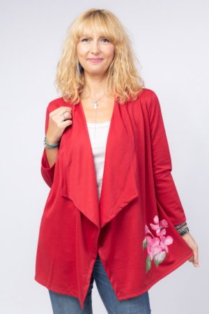 Blazer casual din tricot cu imprimeu floare pe o parte, bordo