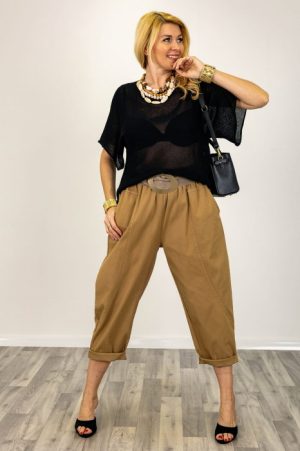 Bluza din bumbac tricotat cu maneca scurta kimono, negru