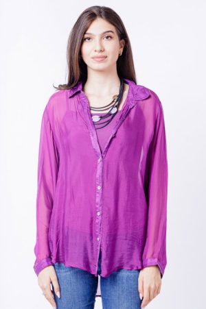 Camasa din matase si vascoza mov, cu dublura