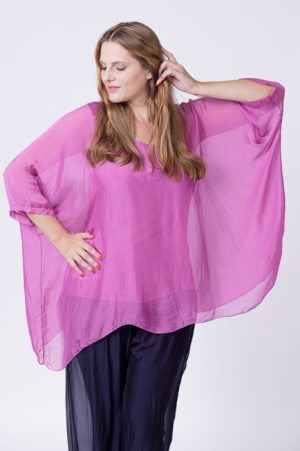 Bluza din matase si vascoza in colturi, mov zmeura