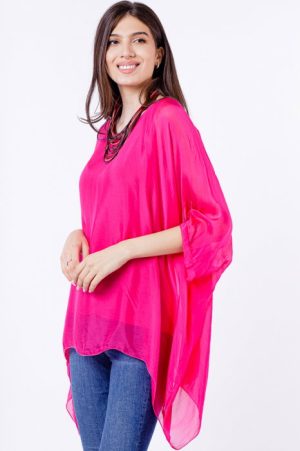 Bluza din matase si vascoza in colturi, fucsia