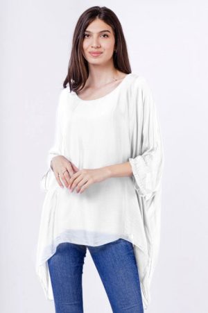 Bluza din matase si vascoza in colturi, alba