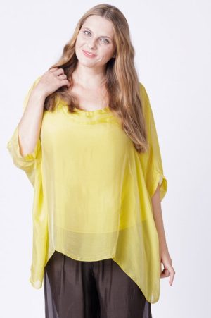 Bluza din matase si vascoza in colturi, galbena