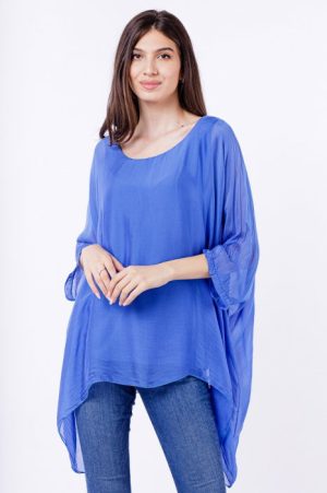 Bluza din matase si vascoza in colturi, albastru