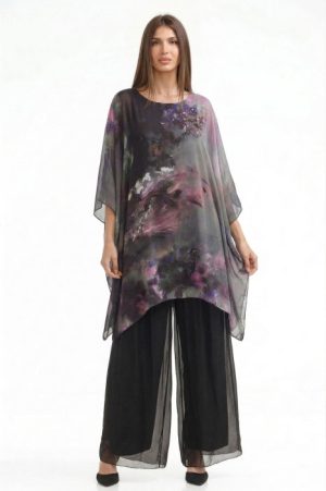 Pantaloni lungi negri, drepti, cu dublura, din matase si vascoza