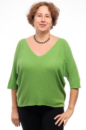 Bluza fin tricotata bob de orez, cu maneca fluture 3 4, verde