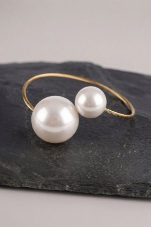 Bratara elastica din otel inoxidabil auriu cu terminatie perle