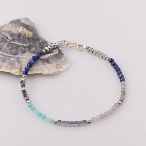 Bratara subtire din hematit cu lapis lazuli