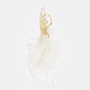 Brosa metalica aurie balerina cu pietricele argintii si rochita din pene albe si fine