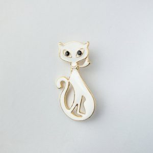 Brosa metalica aurie pisica alba cu ochi negri