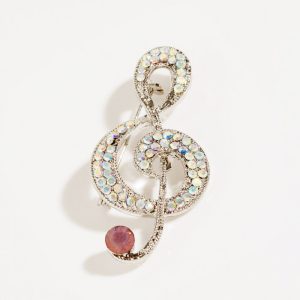 Brosa pandant metalica argintie, cheia SOL cu pietricele fine rozalii