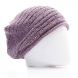 Caciula lila cu fir din lurex si decoratiune strasuri, captusita in interior cu blanita sintetica