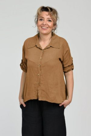 Camasa din in cu coada de randunica, camel