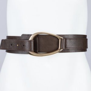 Curea din piele ecologica maro cu catarama aurie