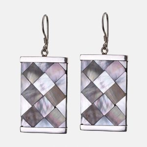 Cercei dreptunghiulari din argint, onix si paua shell