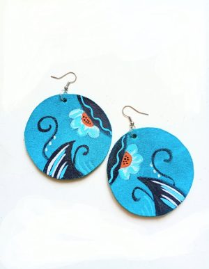 Cercei handmade unicat din piele naturala turcoaz,pictati manual