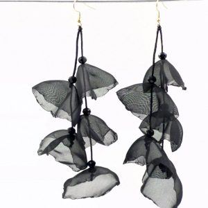 Cercei lungi boemi cu maci stilizati negri