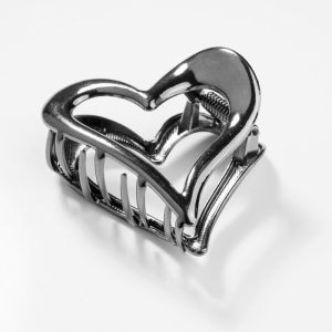 Clama par metalica in forma de inima, argintiiu inchis