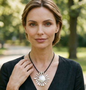 Colier dama cu pandantiv argintiu statement pe silicon