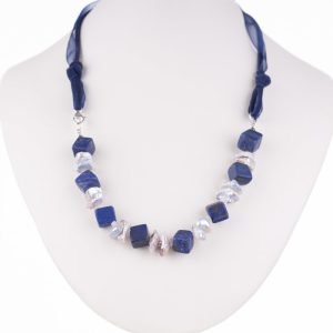 Colier din forme diferite de lapis, perle naturale si hematit